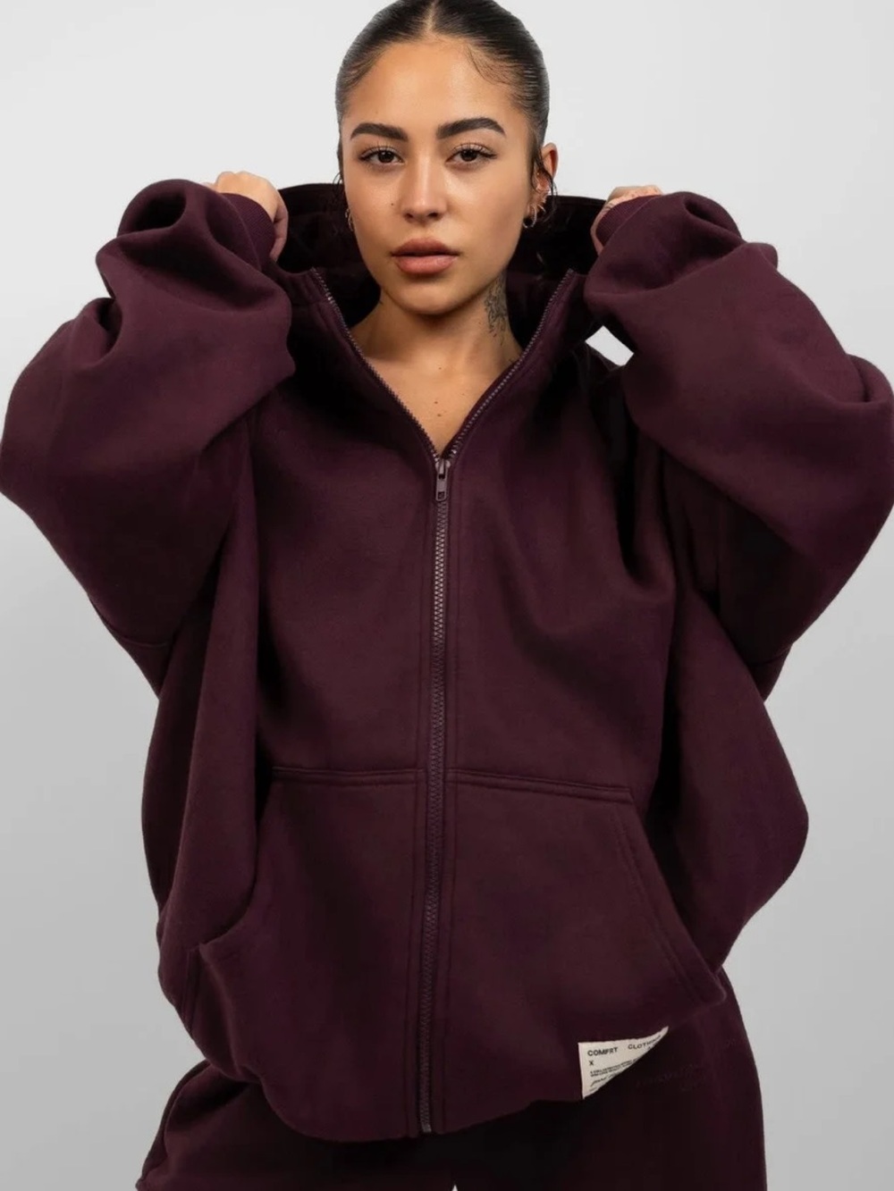 Comfrt Affirmation Collection Volume 9 Oversized Zip Up Hoodie Maroon Medium
